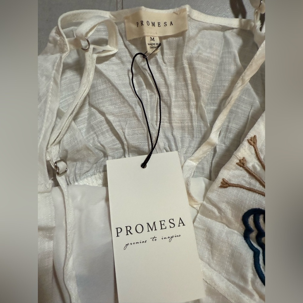 Promesa White Cream Tiered Spaghetti Strap Mini Dress - Picture 3 of 4